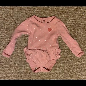 Newborn Pink and white polka dot Ruffle Onesie